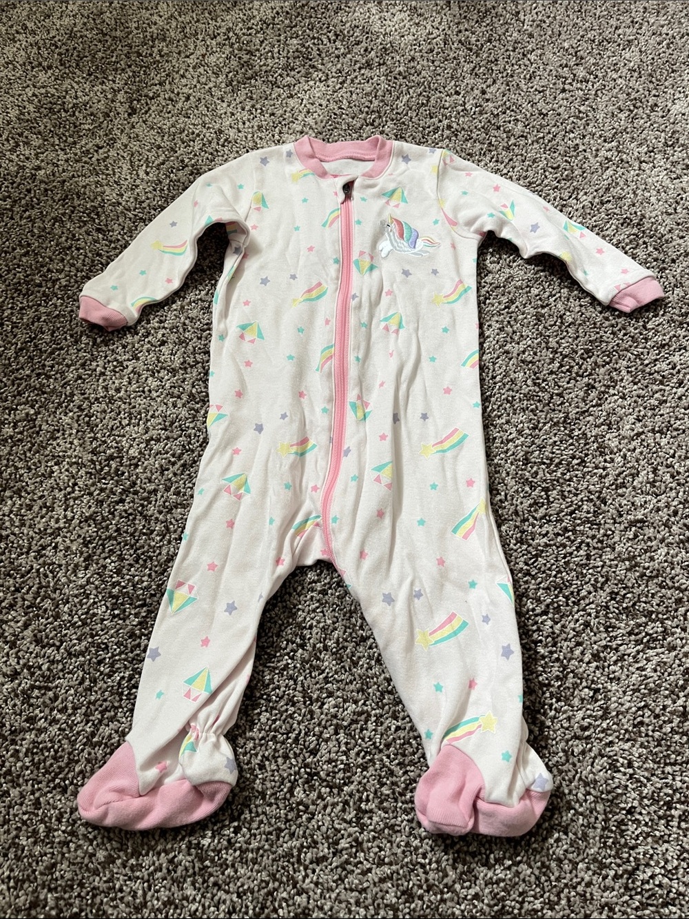 Tuffy Pink Trim Unicorn Print Footed One-Piece Size 6 Months